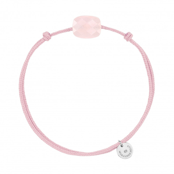 Mini Powdery Pink Quartz Cushion Pink Cord Bracelet