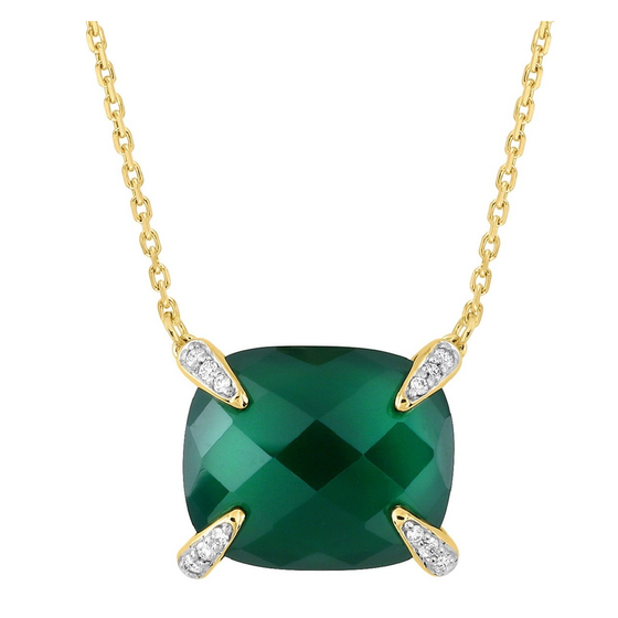 Green Agate + Diamonds Yellow Gold Necklace