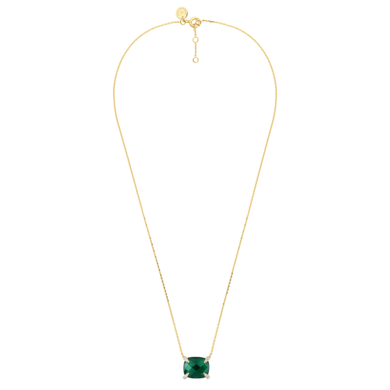 Green Agate + Diamonds Yellow Gold Necklace