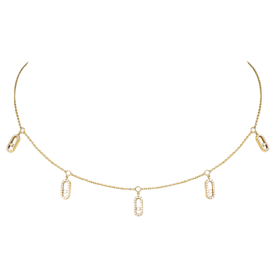 Move Uno Pavé Drop Pendant Choker Yellow Gold Diamond Necklace