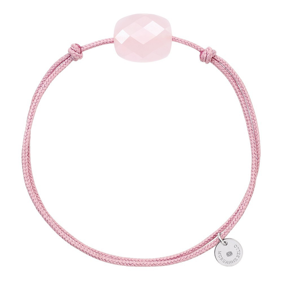 Bracelet Cordon Vieux Rose Coussin Quartz Rose Poudre