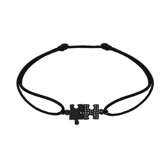 Bracelet cordon Puzzle Duo diamants noirs Titane noir