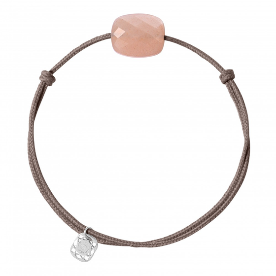 Bracelet Cordon Taupe Coussin Pierre De Lune Pêche