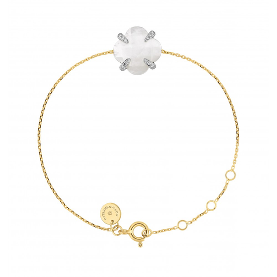 Bracelet Victoria Lys Nacre Blanche Et Diamants Or Jaune