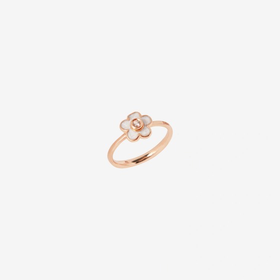 Rose Gold, Enamel & Diamond Flower Ring