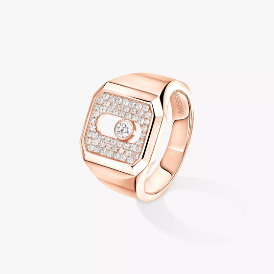 Chevalière Move Joaillerie Pavée Bague Diamant Or Rose