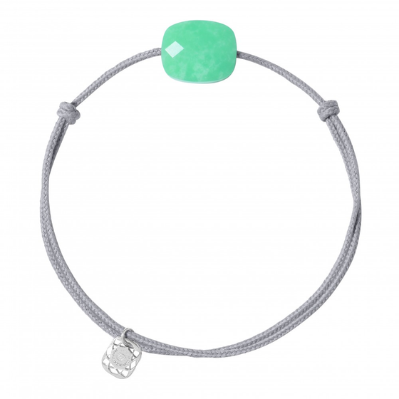 Bracelet Cordon Gris Souris Coussin Chrysoprase Menthe