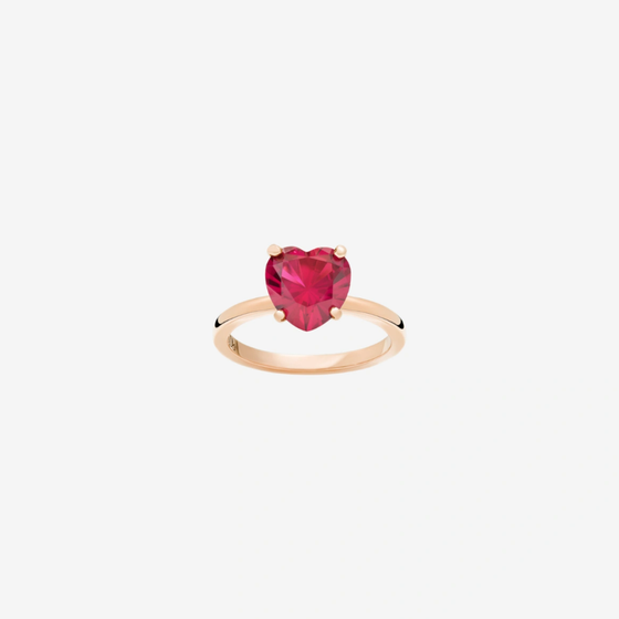 Bague Cœur Or Rose & Rubis Synthétique