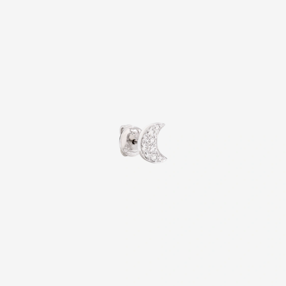 White Gold & Diamond Moon Stud Earring