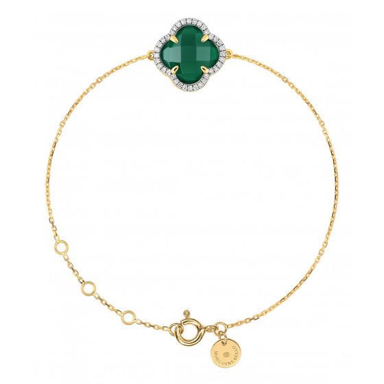 Green Agate + Diamonds Yellow Gold Victoria Diamonds Bracelet