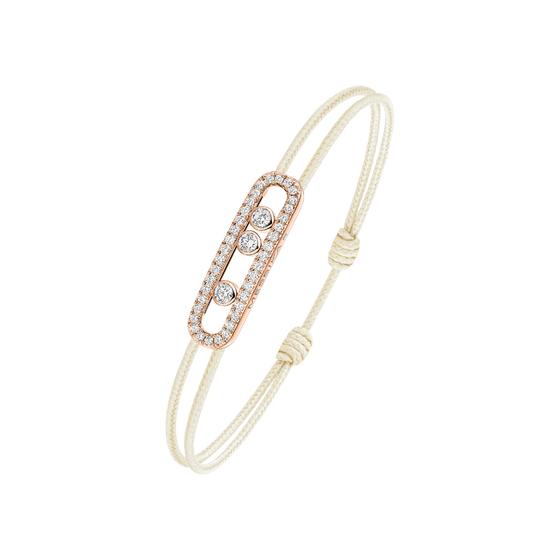 Pink Gold Diamond Bracelet Messika CARE(S) Cream Cord Pavé Bracelet