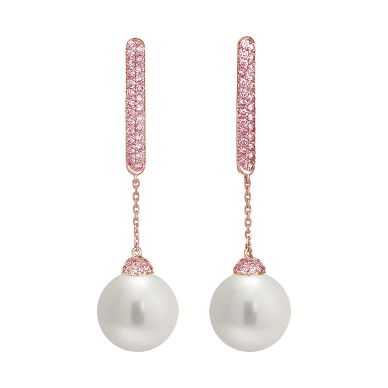 Timeless Rose Gold, Pink Sapphire & White Pearl Earrings